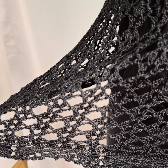 Black Fine Filigree Crochet Corset Sz M Lined Scalloped Edges Stretchy - Picture 10 of 16